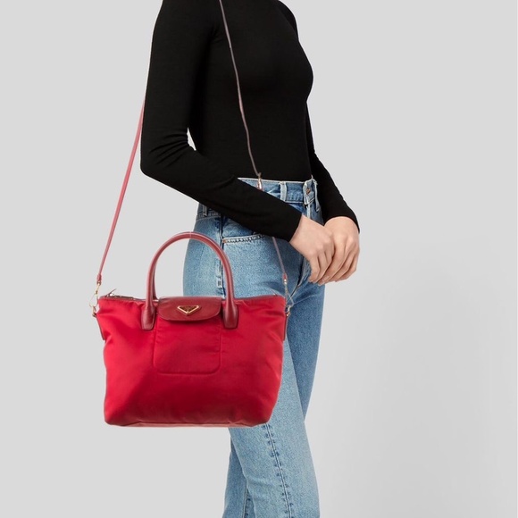 Authentic Prada Nylon Saffiano-Trimmed Tessuto Tote Red - Picture 3 of 8